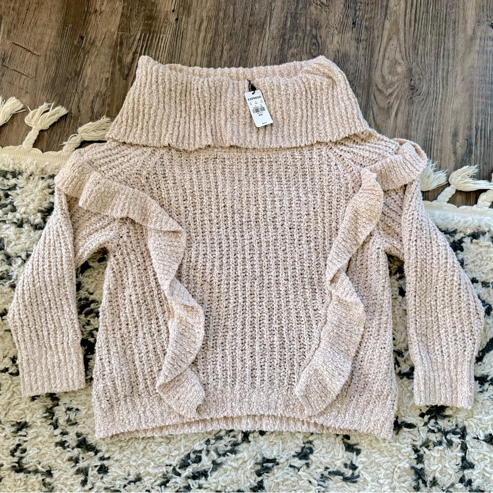 Express Brand, off the shoulder, ruffle sweater.